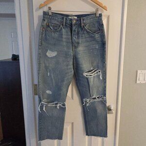 GRLFRND distressed high rise straight leg blue denim size 28